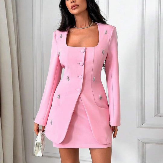 Damen elegantes Blazer-Kleid mit geschmackvollen Knopfdetails EB