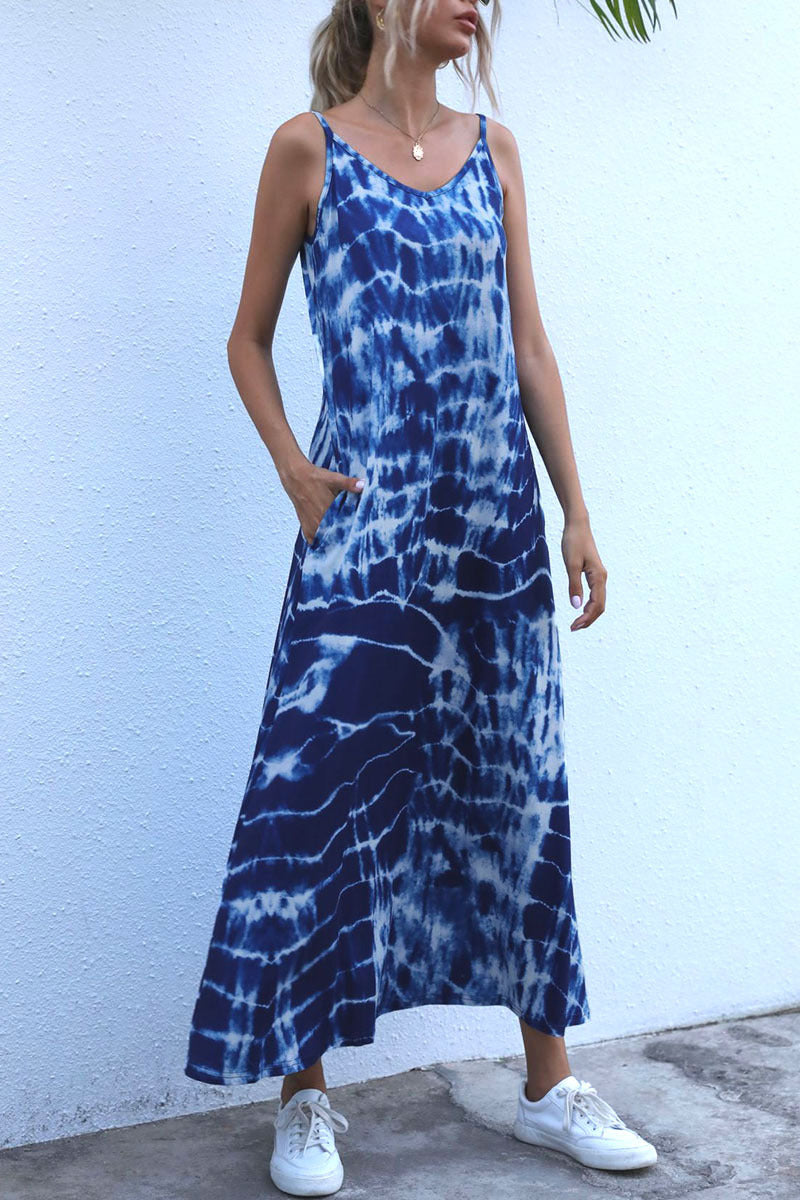 Damen Langes Sommerkleid aus elastischem Jersey mit asymmetrischem Schnitt und praktischen Taschen EB
