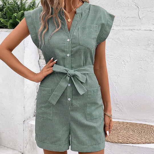 Damen Kurzoverall mit modischen Streifen EB