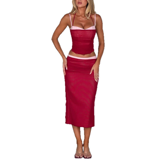 Damen Sexy Crop-Top und Midirock Set EB