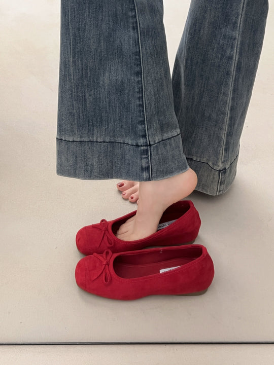 Damen Ballerinas mit zarter Schleifenapplikation und weichem Veloursleder EB
