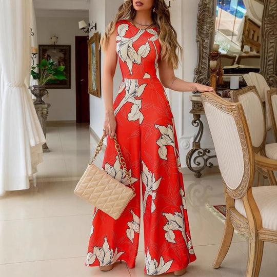 Damen Modischer Jumpsuit mit floralen Akzenten und weitem Bein EB