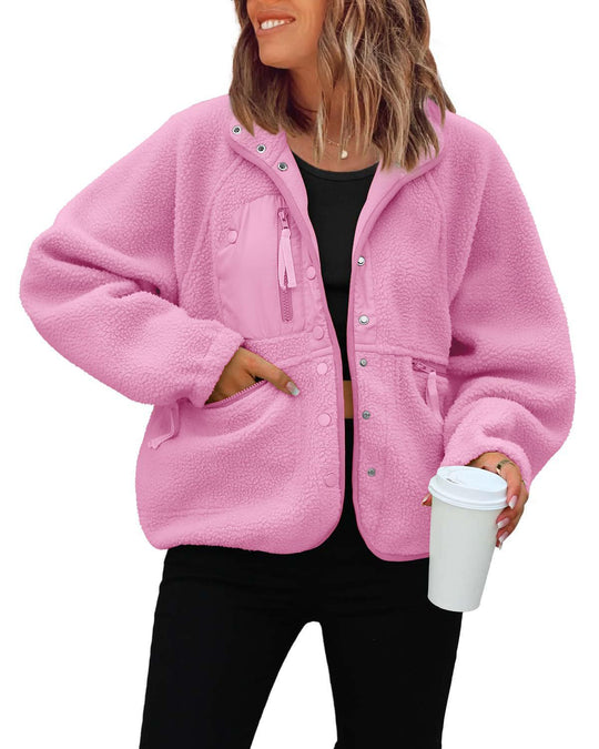 Damen kuschelige Fleecejacke mit praktischen Taschen EB