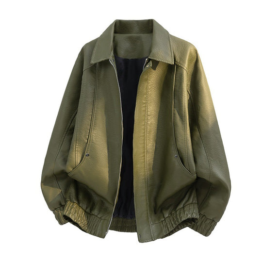 Herren oversized Kunstleder-Fieldjacke mit verdecktem Reißverschluss, elastischem Saum und aufgesetzten Taschen EB