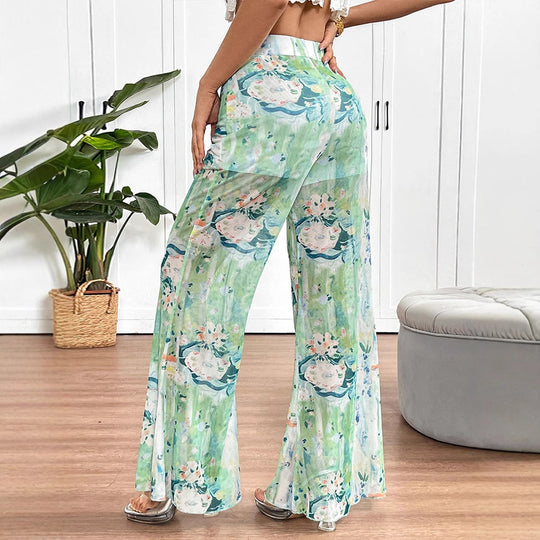 Damen weit geschnittene Transparente Blumenhose EB