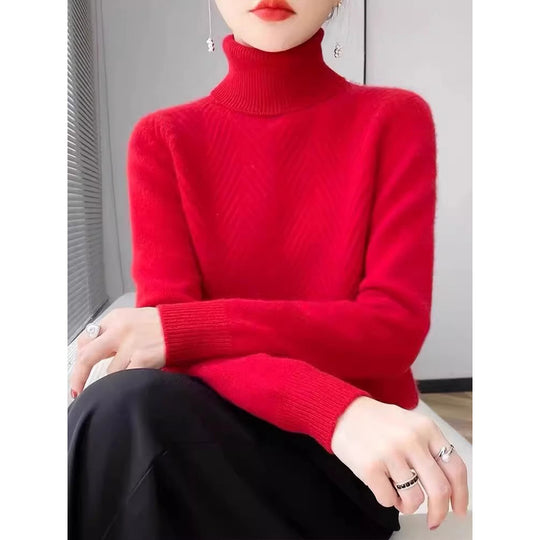 Damen eleganter Strickpullover mit Stehkragen und feiner Rippstruktur EB