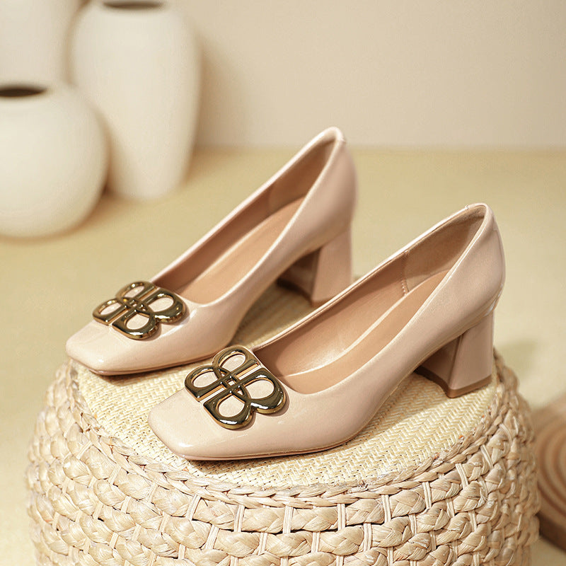 Damen elegante Blockabsatzschuhe mit Schmuckdetail EB