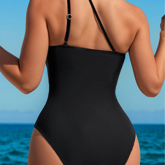 Damen Einseitiger Badeanzug mit elegantem Raffungselement und trendigem Ausschnitt EB