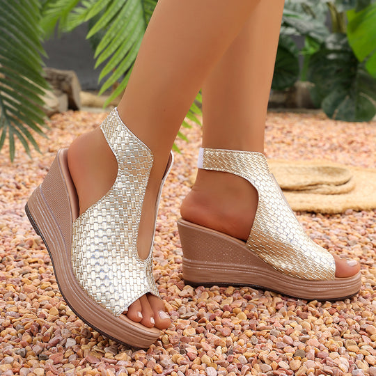 Damen Wedge-Sandaletten mit einem modischen Wabenmuster und rutschfester Sohle EB