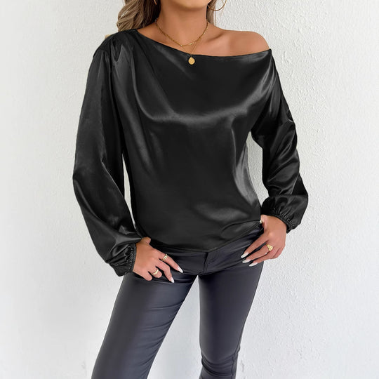 Damen elegante Off-Shoulder Bluse mit weiten Ärmeln EB