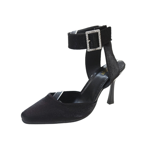 Damen elegante Pumps mit transparentem Riemchen und Glitter-Detail EB