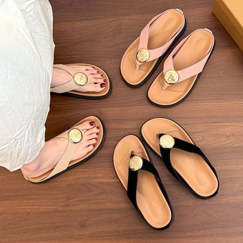 Damen Zehentrenner-Pantoletten mit elegantem Schmuckdetail und komfortabler Sohle EB