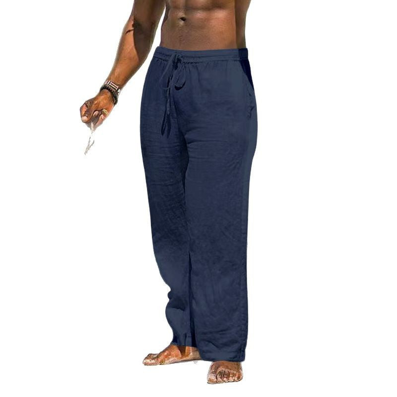 Herren nan entspannte Leinenhose mit elastischem Tunnelzug, geradem Bein und seitlichen Eingrifftaschen EB