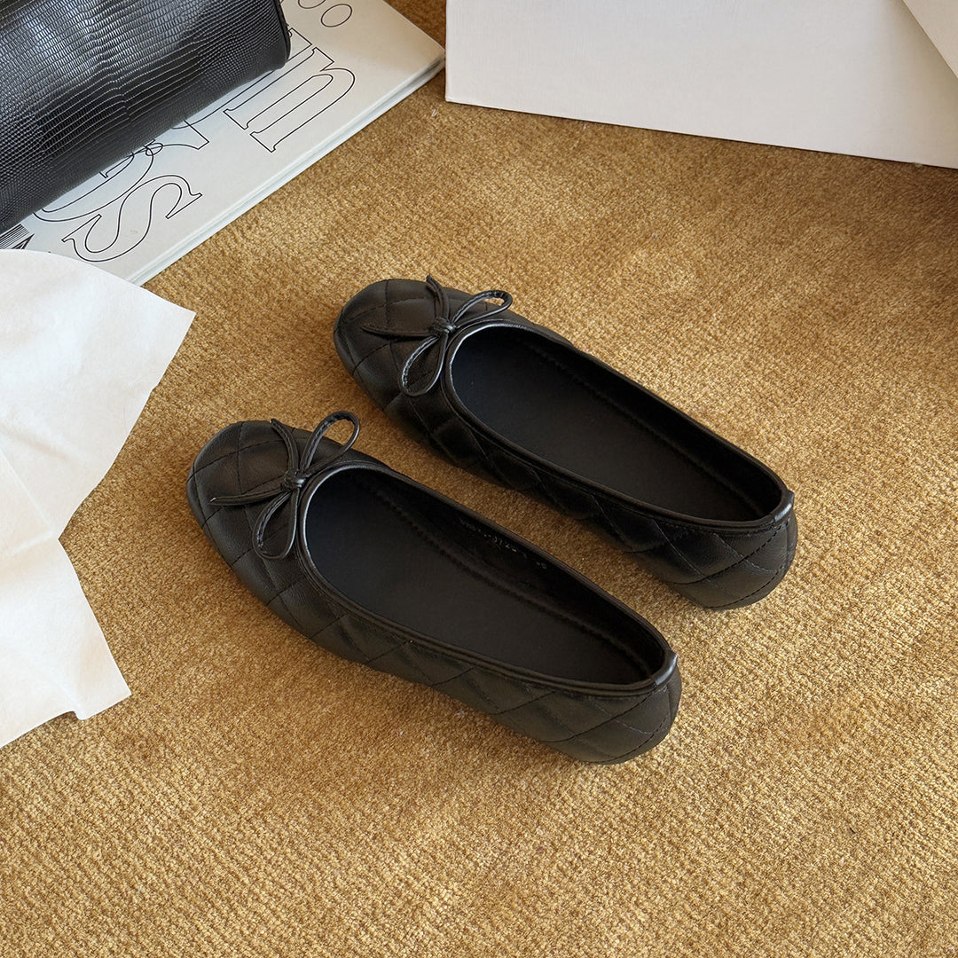 Damen Ballerinas mit elegantem Karomuster und dekorativem Schleifenbild EB