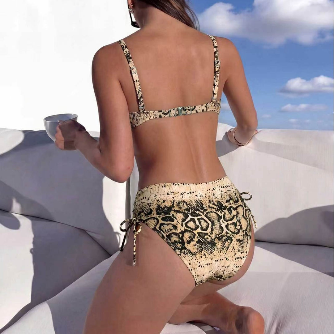 Damen Hochgeschnittener Snake-Print Bikini EB