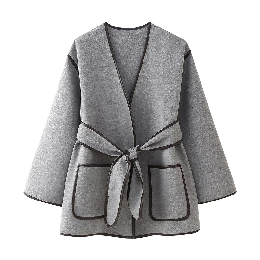 Damen elegante Wickeljacke mit praktischen Taschen EB