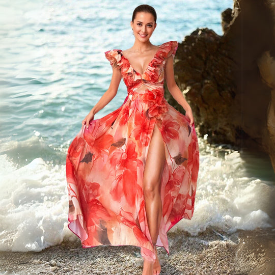 Damen Einteiler Badeanzug mit floralen Rüschendetails EB