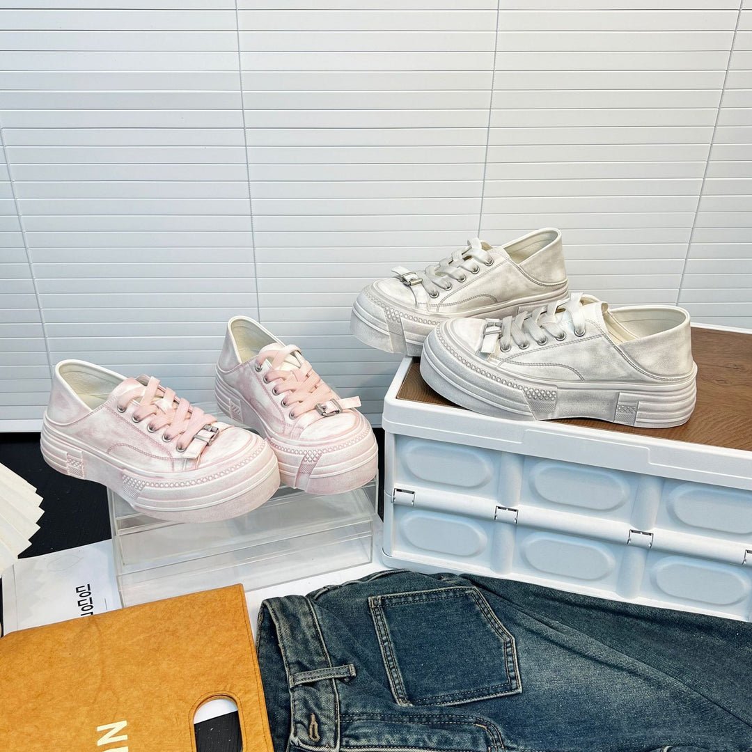 Damen modische Sneakers mit stabiler Plateau-Sohle und praktischem Schnürsystem EB