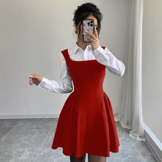 Damen A-Linien Kleid mit Quadrat-Ausschnitt und fließendem Rock EB