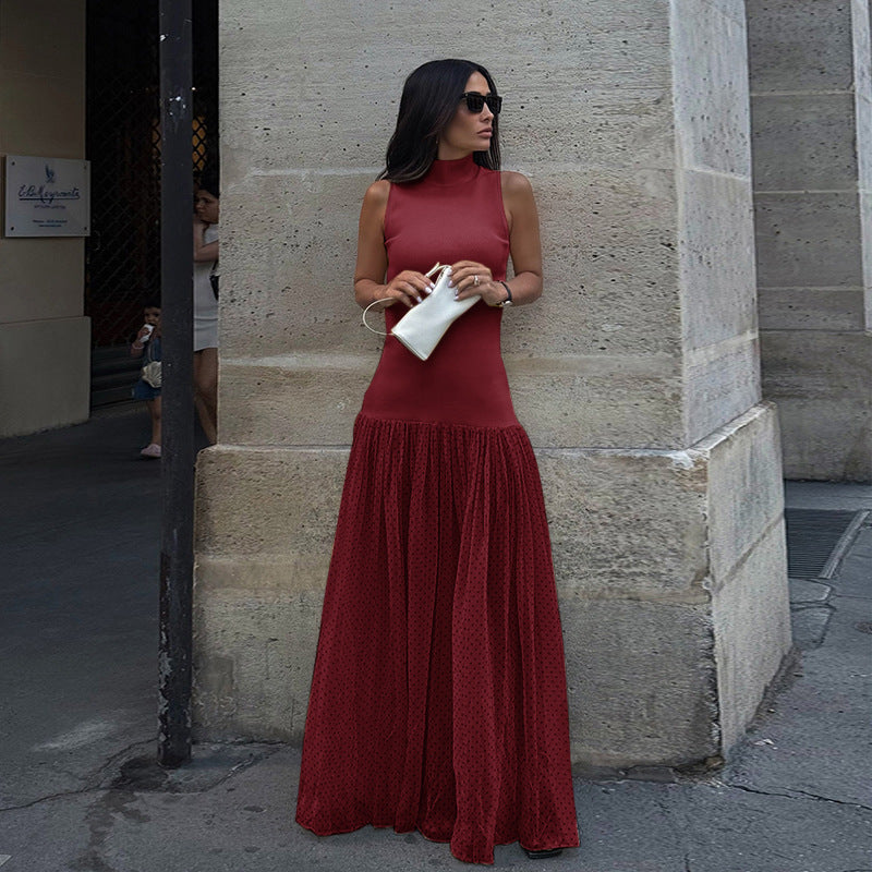 Damen Maxikleid mit ärmellosem Oberteil und romantischem Rüschensaum EB