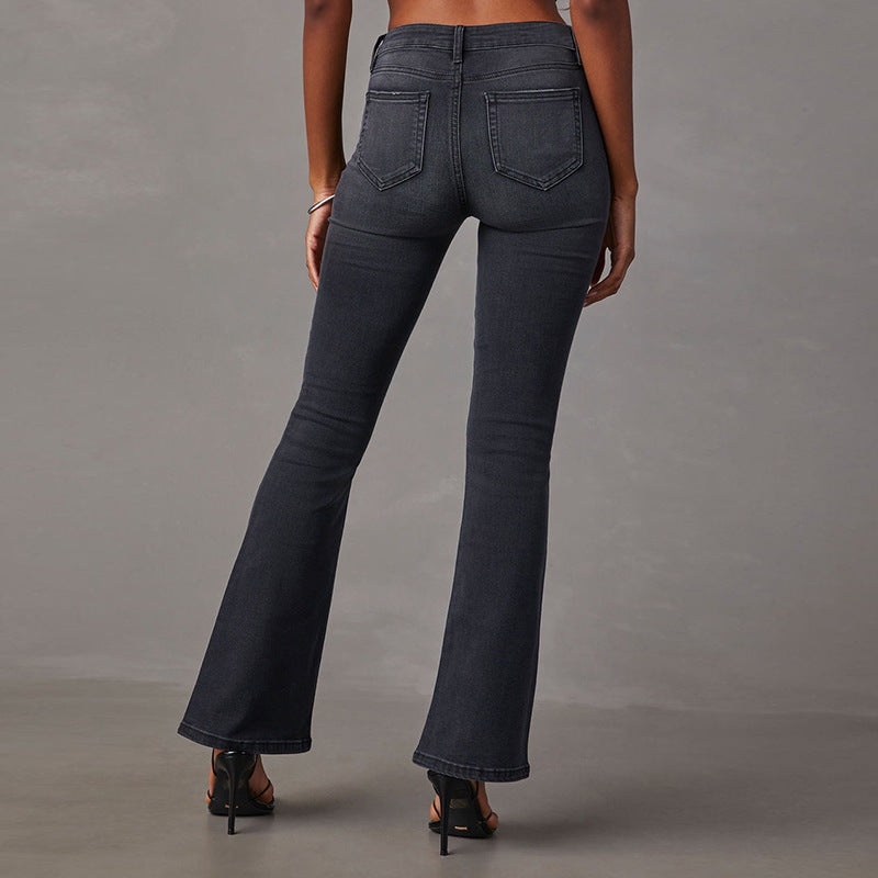 Damen Hochtaillierte Bootcut Jeans mit elegantem Schnitt und hochwertiger Denim-Qualität EB