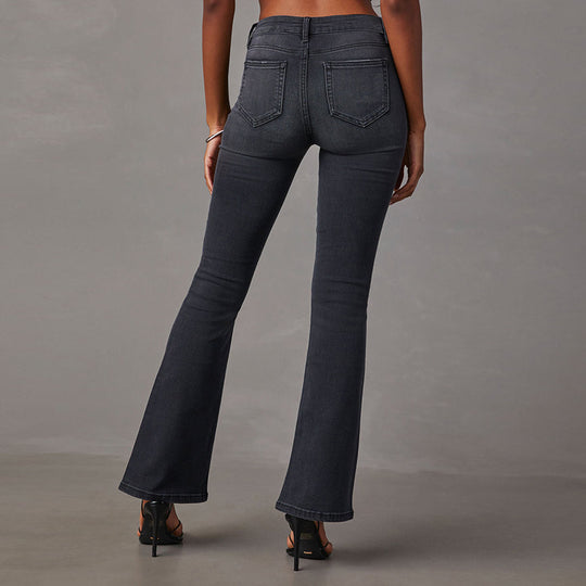 Damen Hochtaillierte Bootcut Jeans mit elegantem Schnitt und hochwertiger Denim-Qualität EB