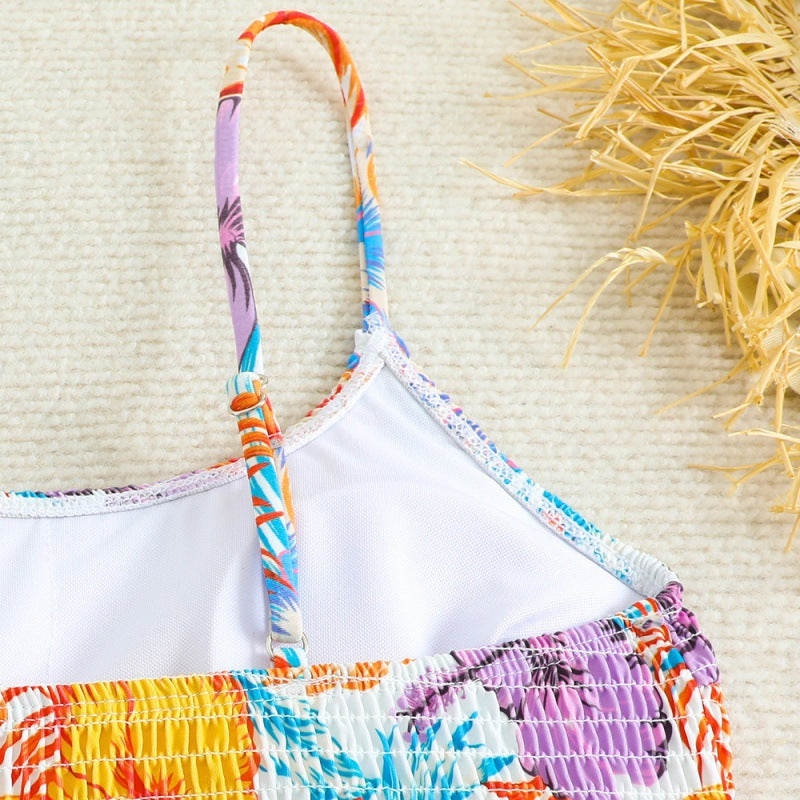Damen Triangel-Bikini mit raffinierten Falten und floralem Design EB