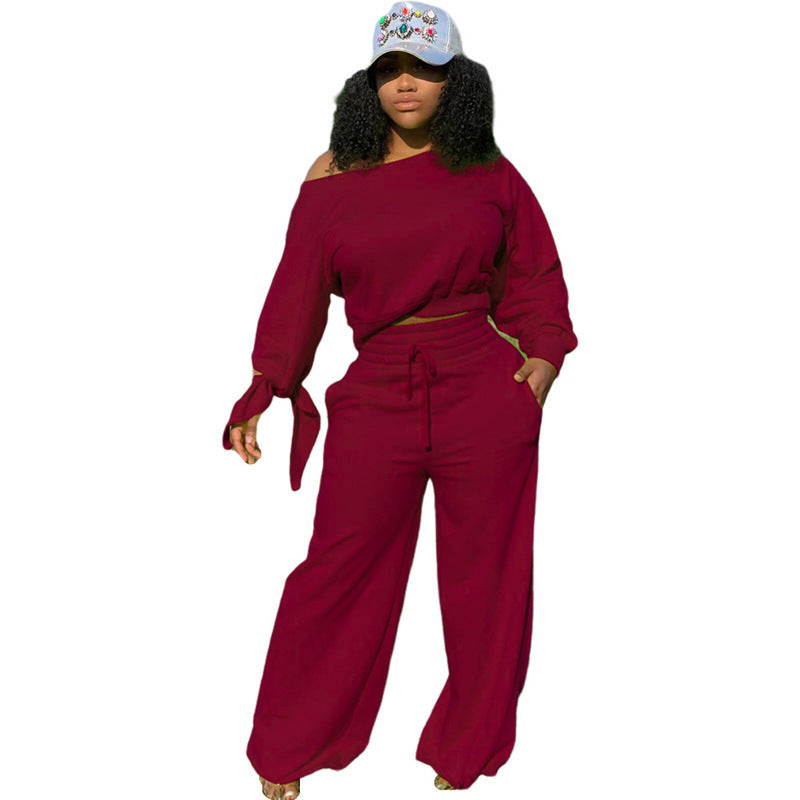 Damen Lässiges Two-Piece Set mit weitem Schnitt und Schulterfreiem Design EB