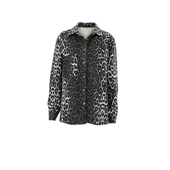 Damen Modische Leoprint Overshirt mit Taschen EB