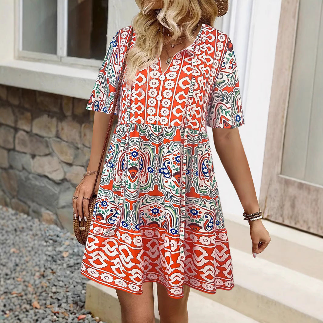 Damen luftiges Sommerkleid mit kurvenfreundlichem Schnitt und verspieltem Muster EB