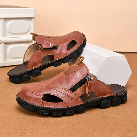 Herren Bequeme Leder-Sandalen mit verstellbarem Riemensystem EB