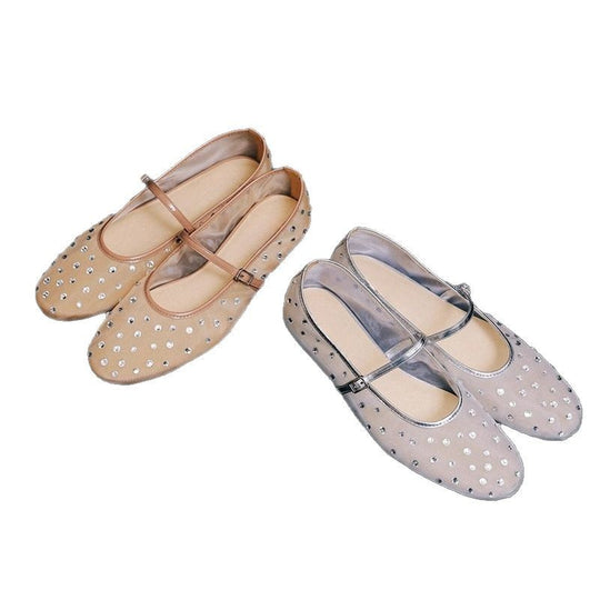 Damen Glitzernde Ballerinas mit verstellbarem Riemen und funkelnden Akzenten EB