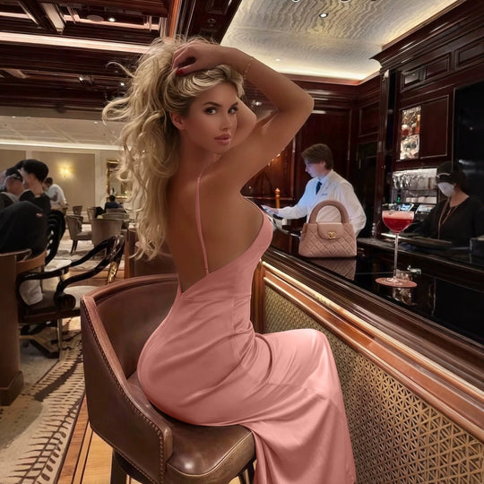 Damen Maxikleid mit raffinierten Trägern und elegantem V-Ausschnitt EB