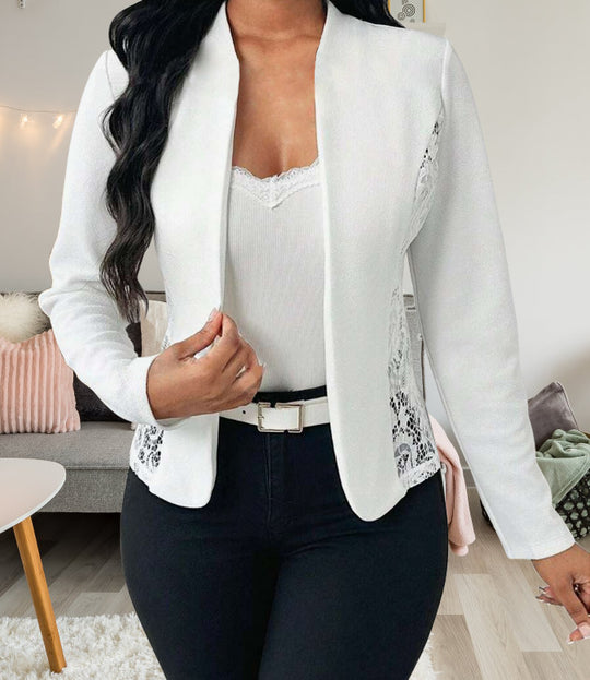 Damen elegante Blazerjacke mit Spitzenakzenten EB