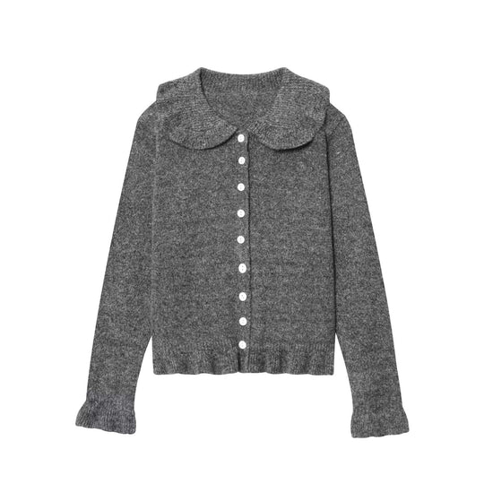 Damen Strickjacke mit Peter Pan Kragen und Knopfdetail EB