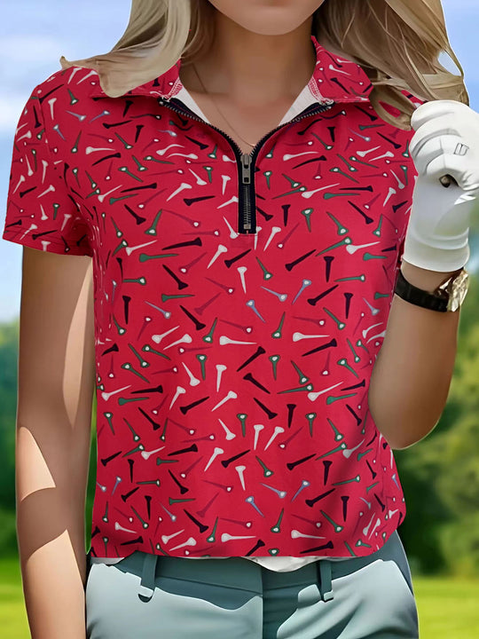 Damen Golfshirt mit modernem Muster und funktionalem Reißverschluss EB