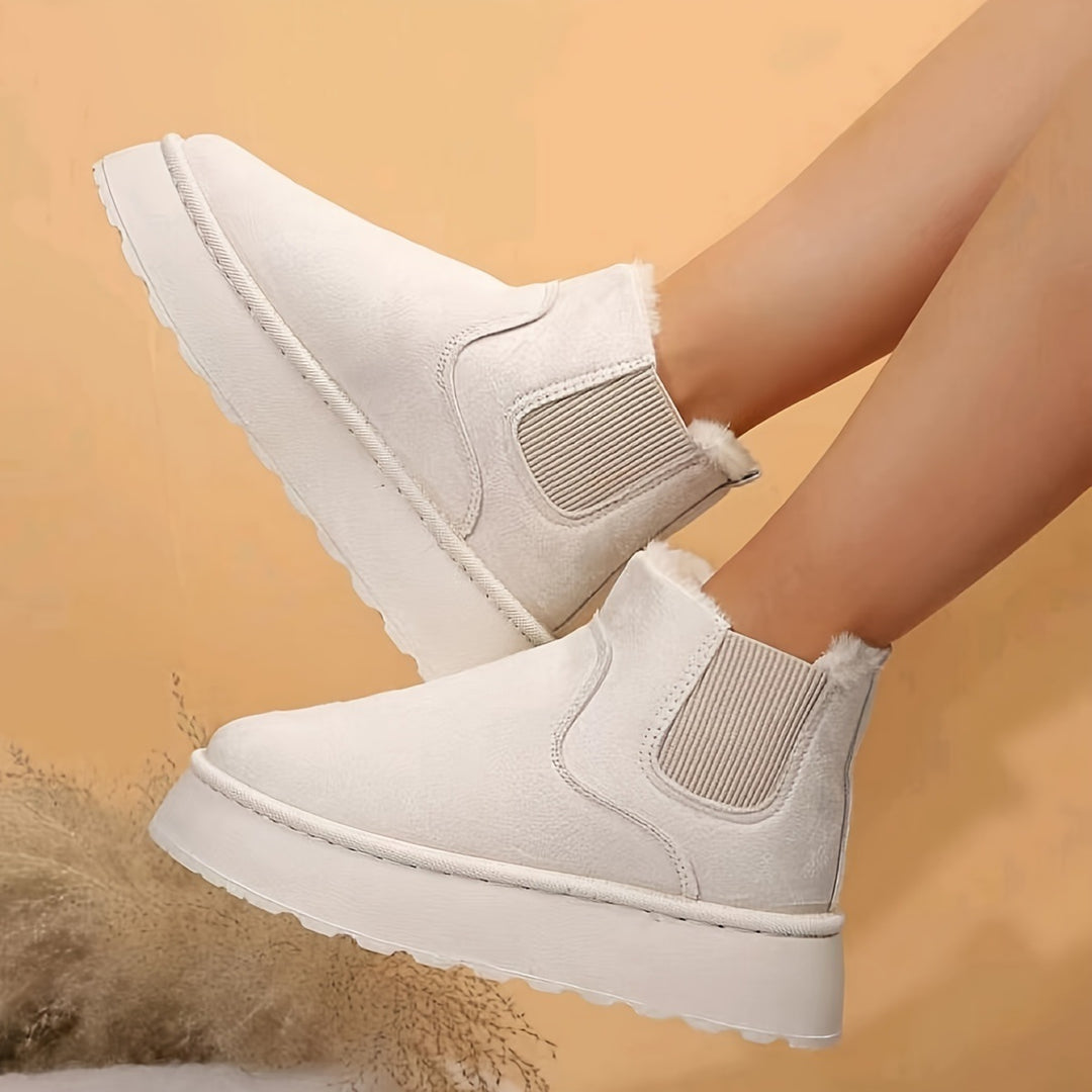 Damen  gefütterte Chelsea-Boots im Velours‑Look mit hohem Plateau‑Sohlenprofil und weichem Innenfutter EB