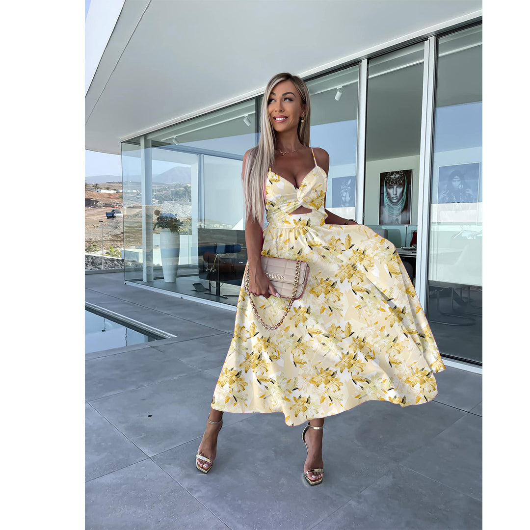 Damen Midikleid mit cut-out Design und fließendem Rock EB