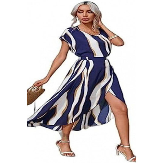 Damen Maxi-Kleid mit modernen Streifen und elegantem Schlitz EB