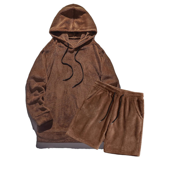 Damen gemütliches Fleece-Hoodie und Shorts Set EB