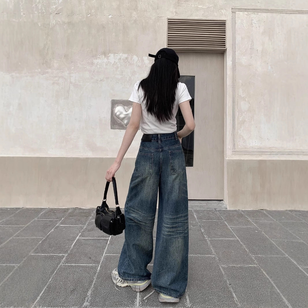 Damen Hoch geschnittene Wide-Leg Jeans mit lässigem Schnitt und einzigartiger Waschung EB