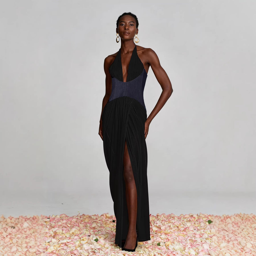Damen Abendkleid mit tiefem Ausschnitt und tailliertem Design EB