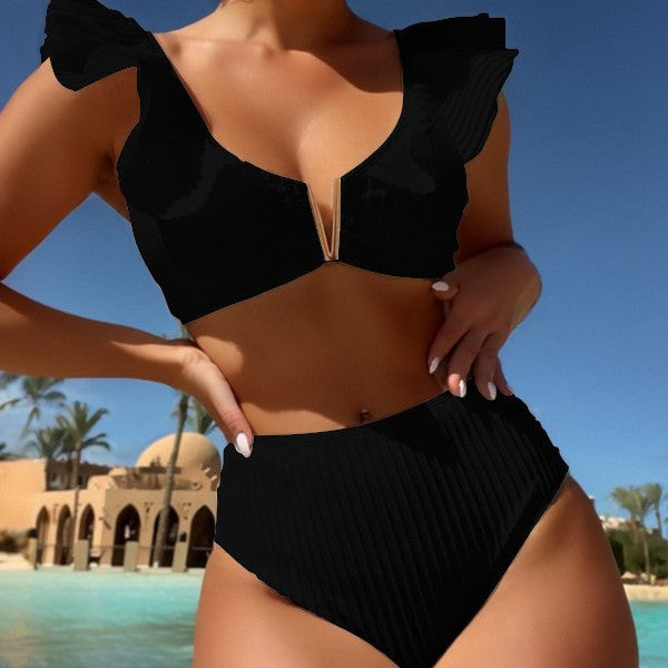 Damen Hoch taillierter Bikini mit verspielten Rüschendetails EB