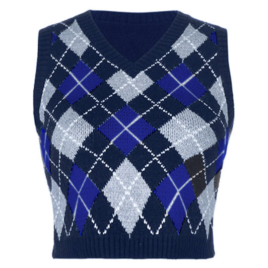 Damen ärmelloses Strickoberteil im modischen Argyle-Muster EB