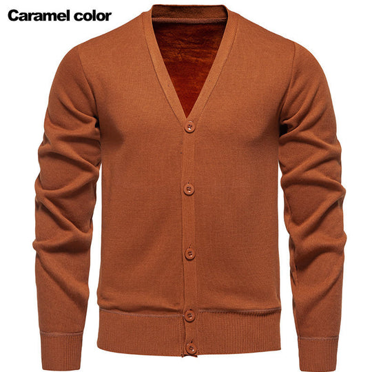 Herren kuschelige Strickjacke mit V-Ausschnitt und Knopfleiste EB