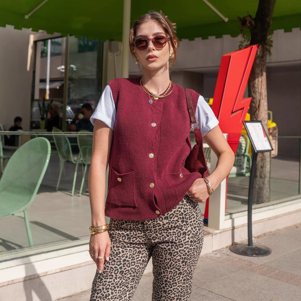 Damen Strickweste mit Knopfleiste und praktischen Taschen EB