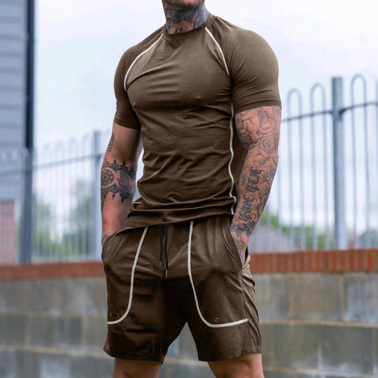 Herren nan eng anliegendes Freizeitset aus elastischem Jersey mit Kurzarmshirt und Kordelzugshorts EB