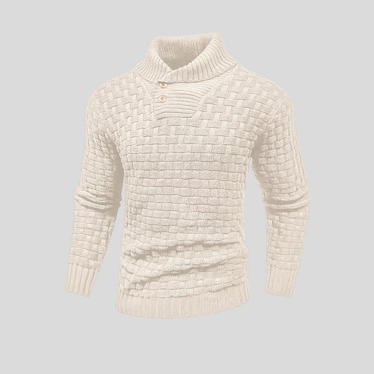 Herren nan strukturierter Strickpullover mit hochschließendem Stehkragen und Zierknopfleiste EB