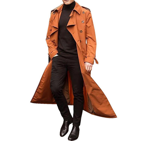 Herren eleganter Trenchcoat mit tiefem Revers und verdeckten Knöpfen EB