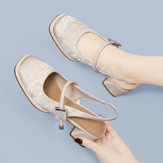 Damen Slingback-Pumps mit modischem Schmuckdetail und komfortablem Blockabsatz EB